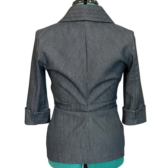 Joseph Ribkoff Womens 30308 Dark Denim Ruched Zip Front 3/4 Sleeve Jacket Size 4 - Picture 4 of 10